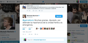 Presidenta Bachelet responde de forma inédita al diputado Boric por sus mensajes de apoyo