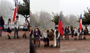 Escolares de Hualqui realizan acto de 21 de mayo en polera y con 4° de temperatura