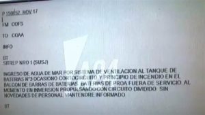 Este es el último mensaje que se recibió del desaparecido submarino argentino ARA San Juan