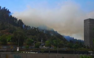 Alerta Roja en Providencia tras incendio en el cerro San Cristóbal