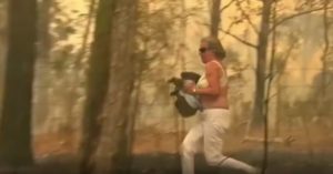 VIDEO | El dramático rescate de una mujer que arriesgó su vida para salvar a un koala entre las llamas