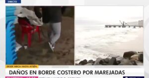 VIDEO - Periodista de CHV Noticias tuvo que arrancar de las marejadas en pleno despacho