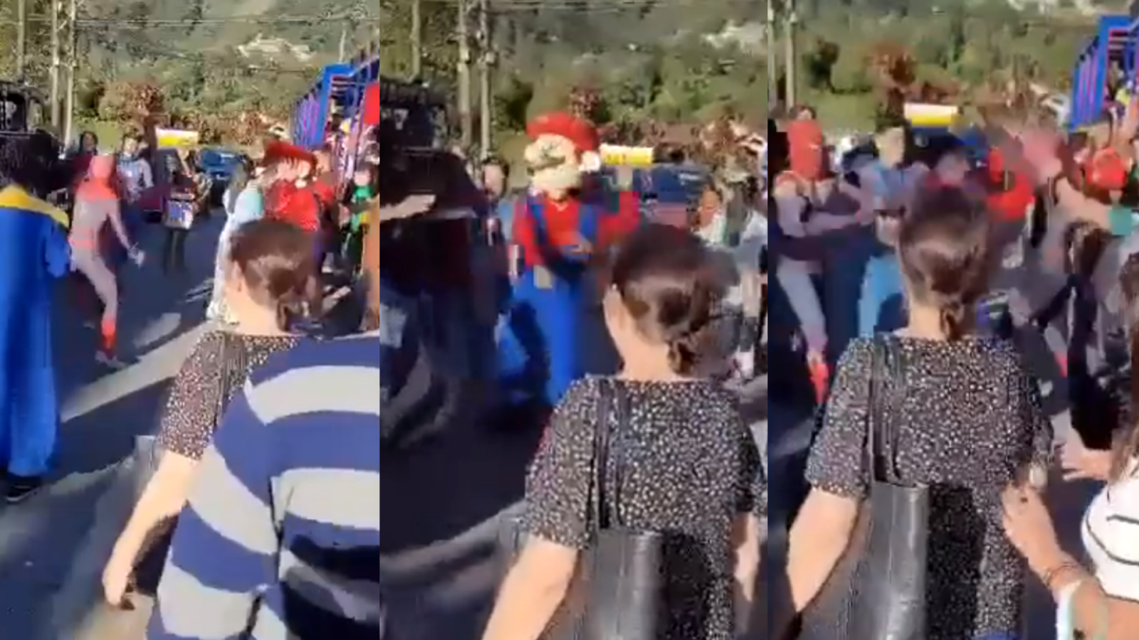 Pelea en brasil de mario bross, black panther y spider-man